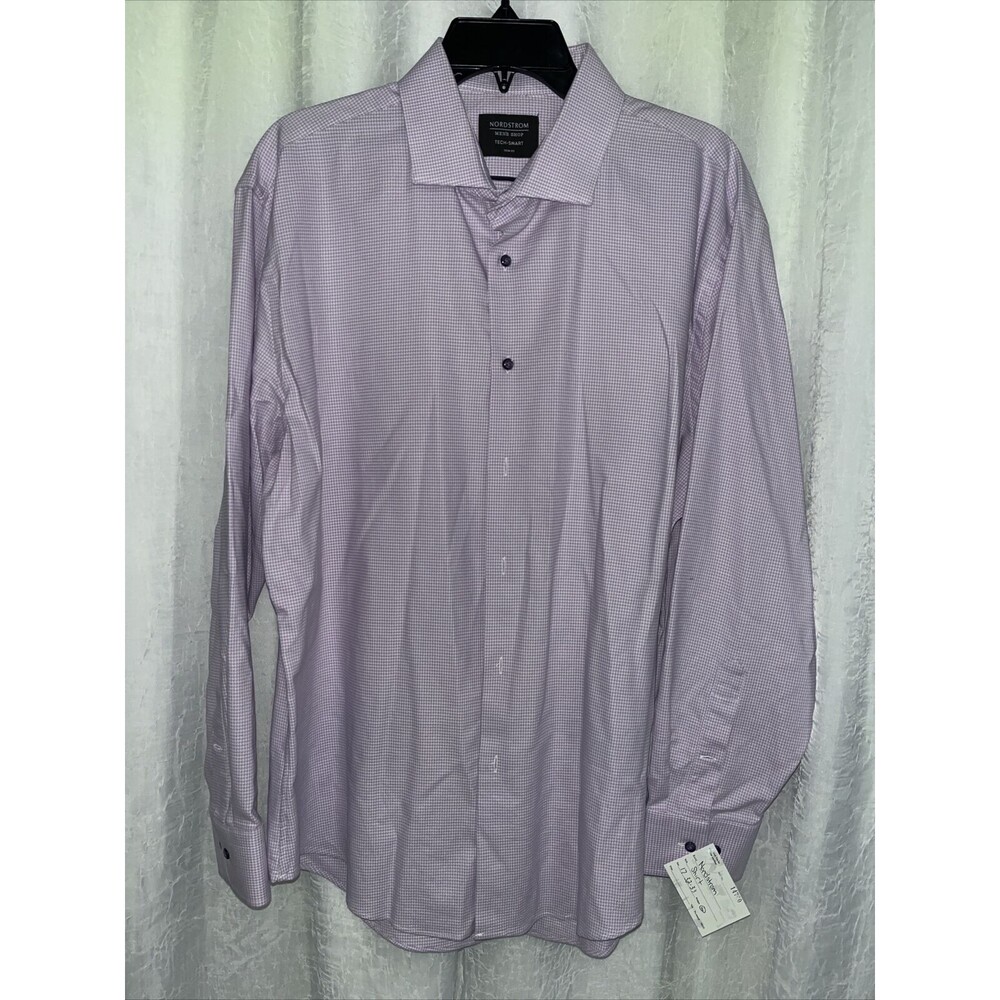 Nordstrom Men's Shirt Lavender Herringbone Size 17 32-33